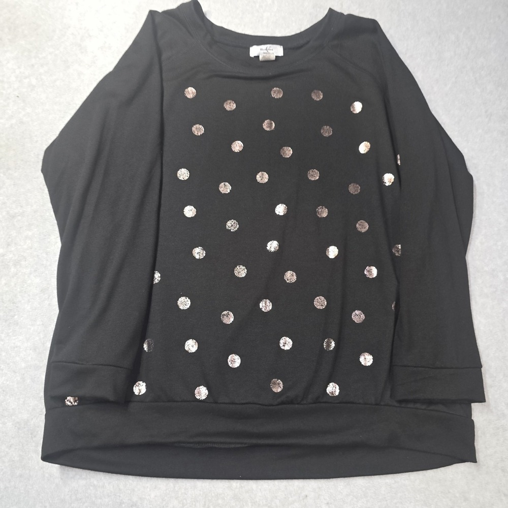 MOA MOA Womens Black w/Goldtone Printed Circles Long Sleeve Knit 3X Curvy Fall